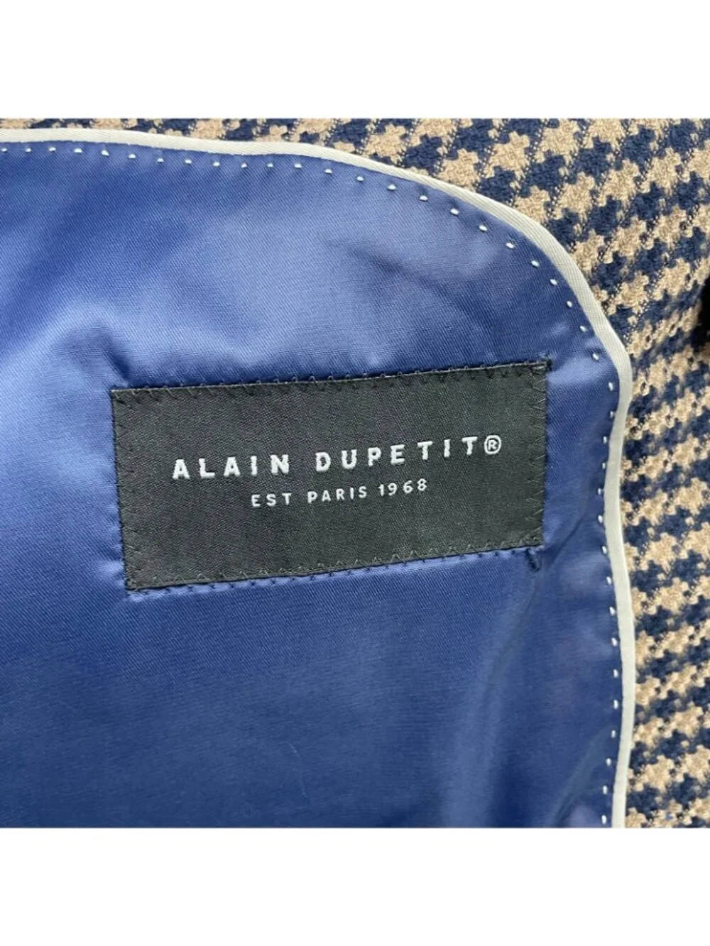 Alain Dupetit Men's Double Breasted Suit Navy/Beige Houndstooth • 44R US | 38x26